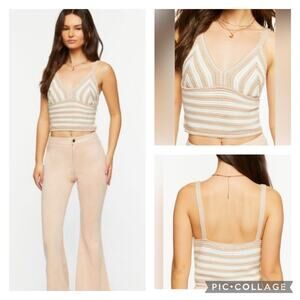 Willow & Wind New Womens Med Striped Crochet Knit Tank Top Cottage Neutral Boho